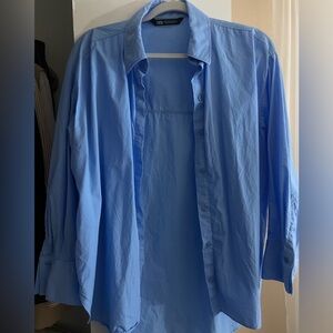 Zara Oversized Blue Button Up Blouse/ Coverup Casual